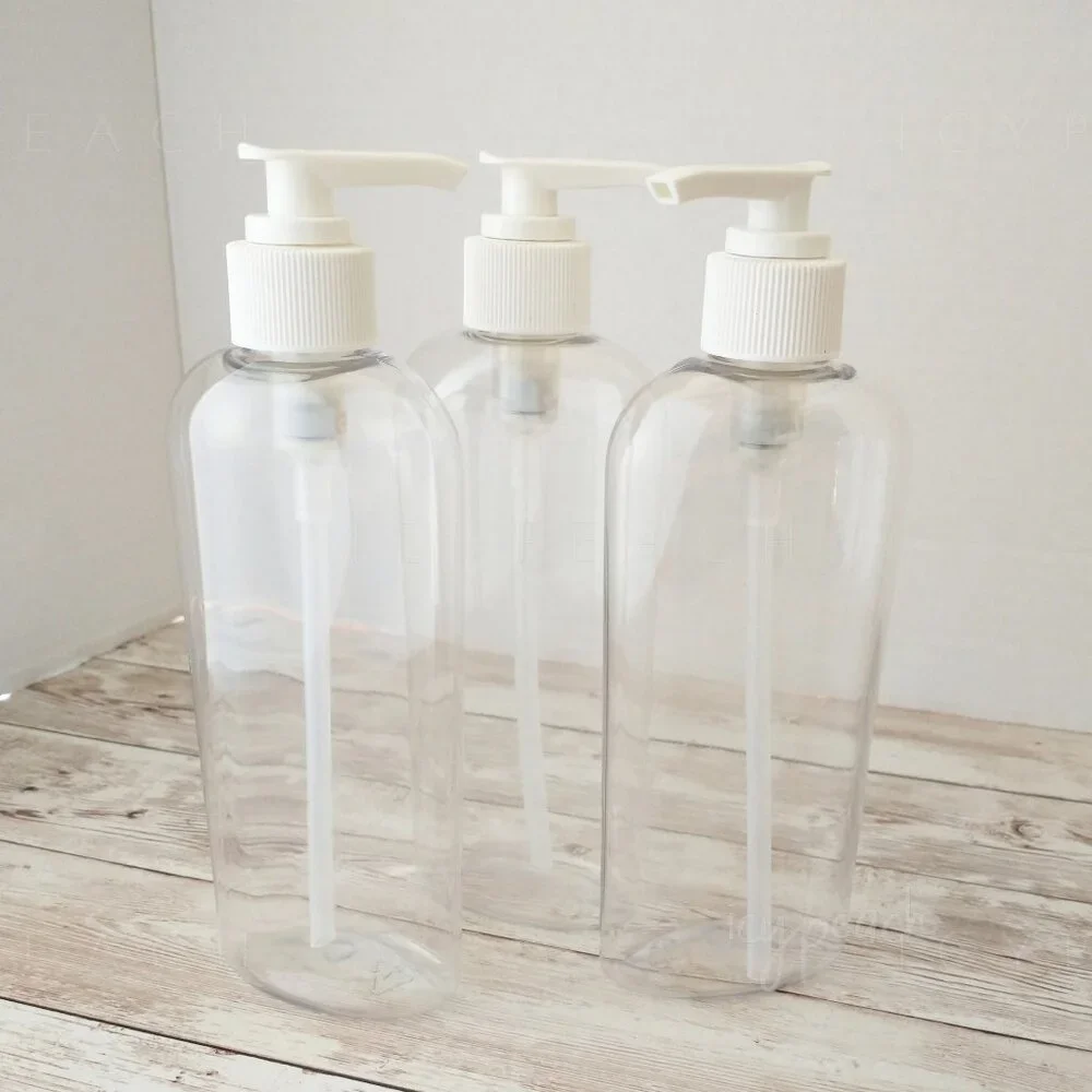 8oz Pump Dispensers 3 Pack Clear Plastic Bottles, White Cap/Pump, Lotion Soap